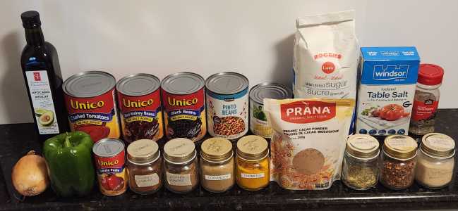 Chili ingredients laid out